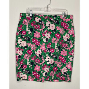 J. Crew Floral Skirt Size 14 Green & Pink – Cotton Blend – Lined – Fair Trade